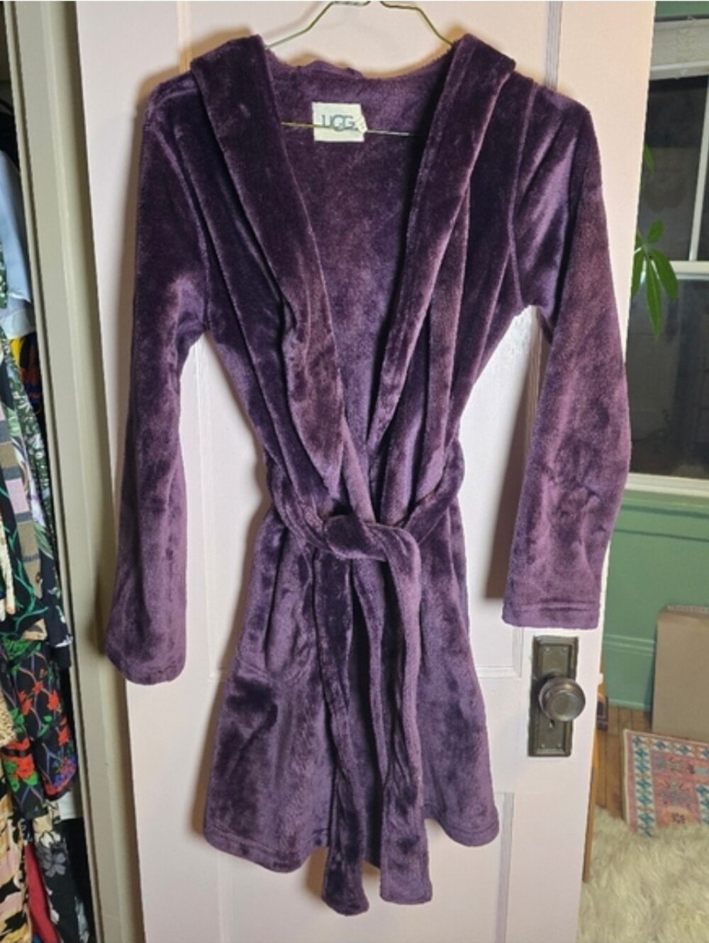 UGG Plush Hooded Robe in Deep Plum